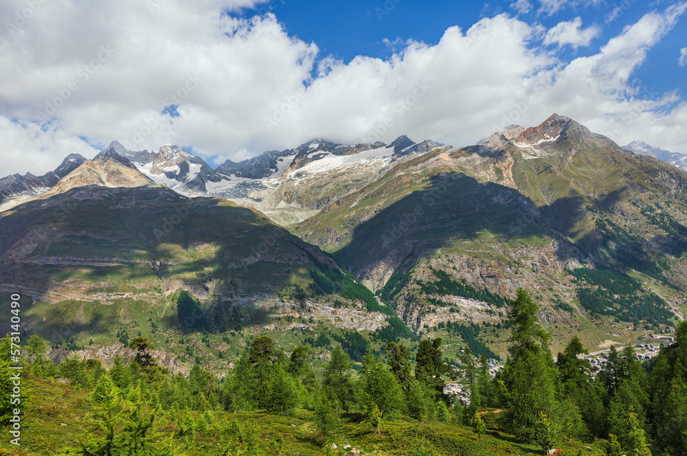 view of the city of Zermatt in the swiss alps