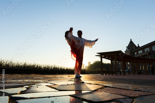 An old man performing Chinese martial arts photo