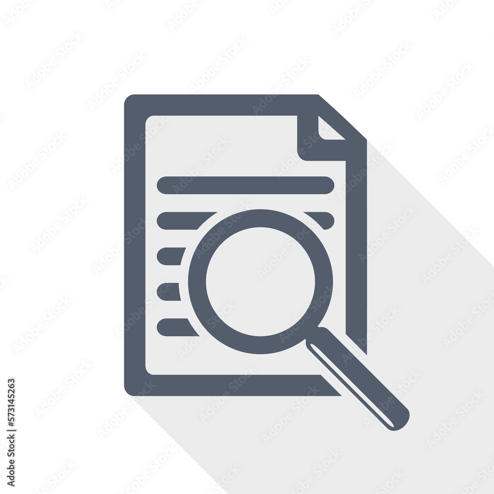 Glass with document vector icon, search concept flat design illustration Glass with document vector icon, search concept flat design illustration