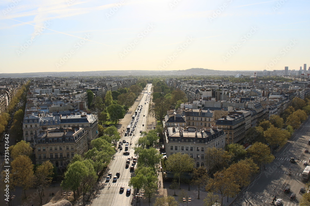 Panorama view from Arc de Triomphe in Paris, France