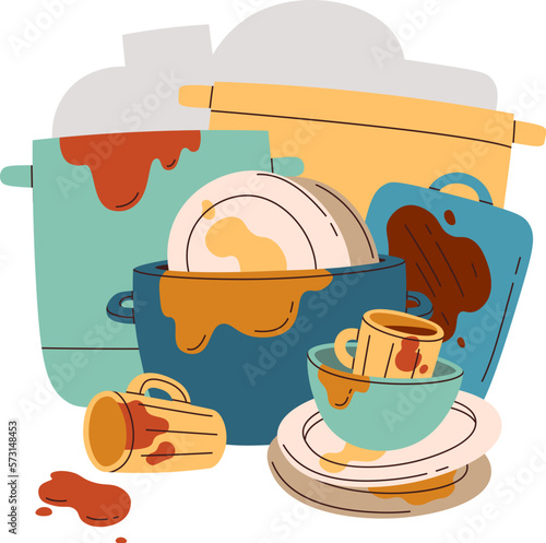 Pile of different things flat icon Dirty dishware