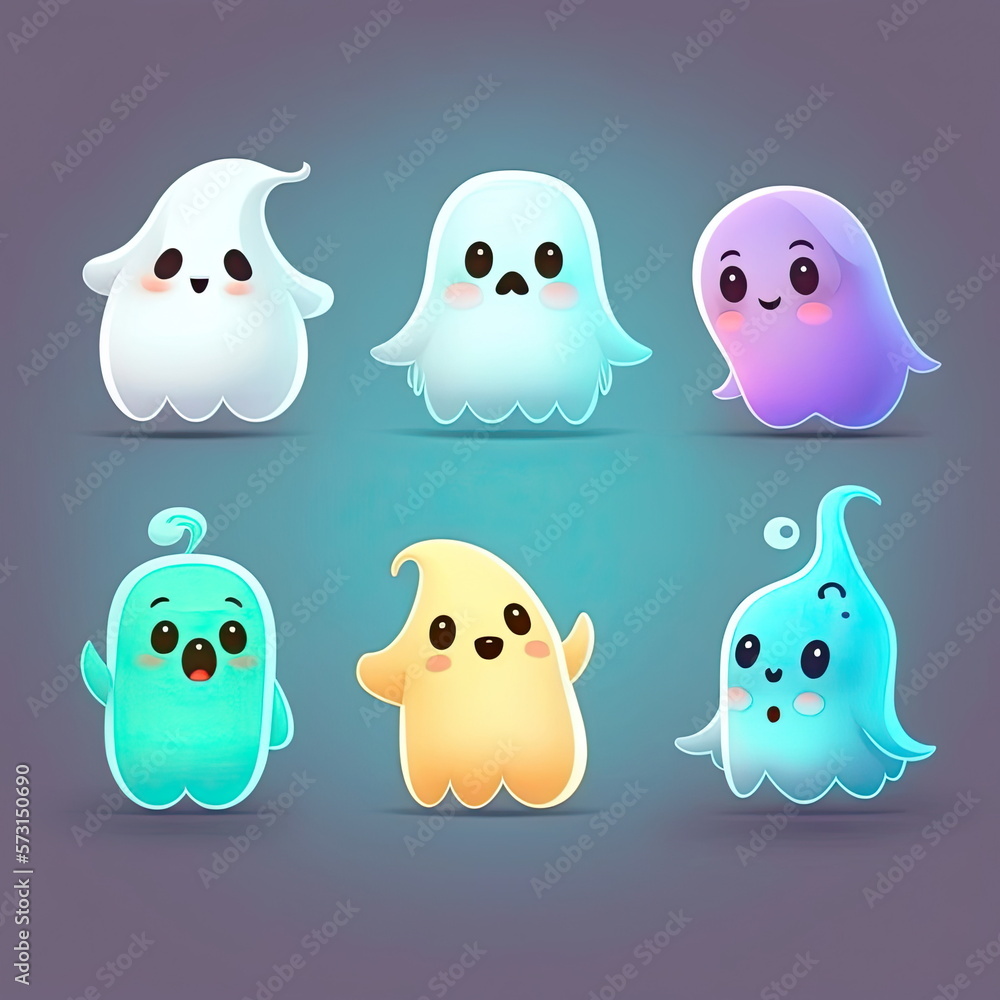 Obraz premium set of cute cartoon ghosts, Made by AI,Artificial intelligence