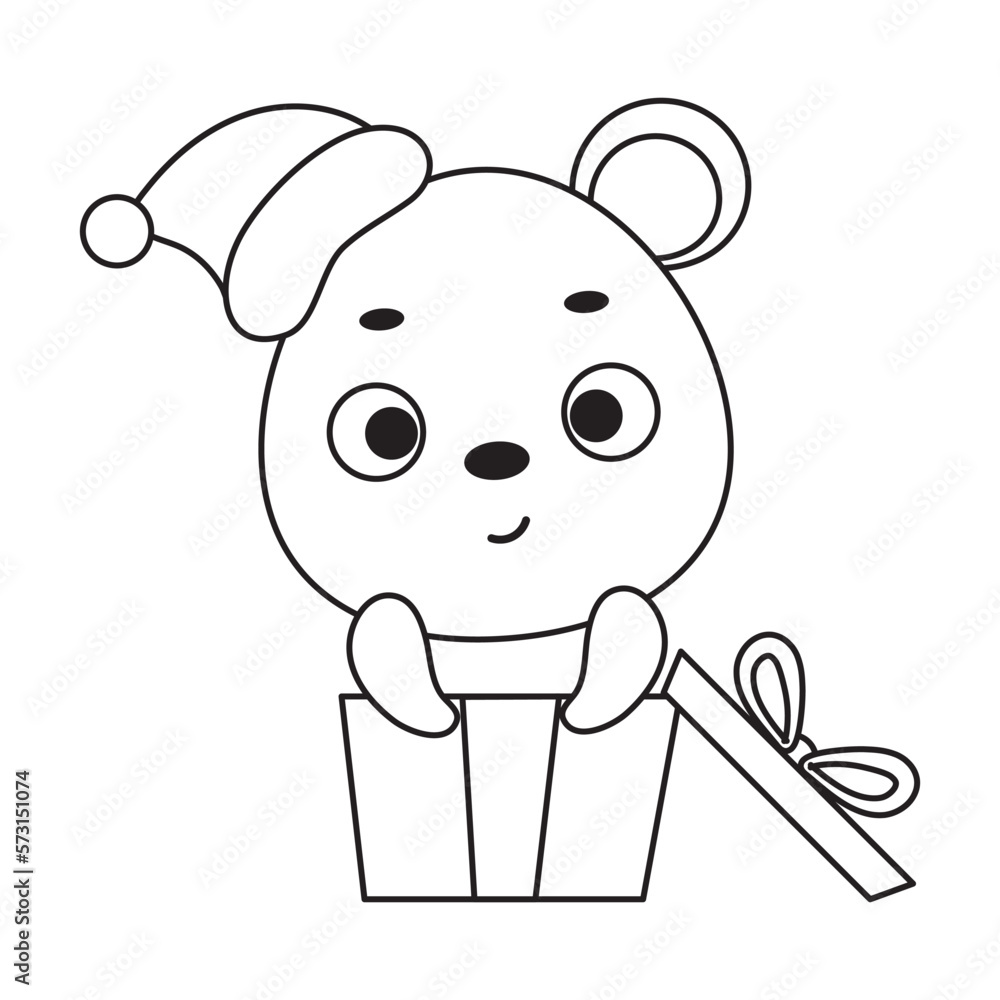 Coloring page cute little mouse sitting in gift box. Coloring book for kids. Educational activity for preschool years kids and toddlers with cute animal. Vector stock illustration Coloring page cute little mouse sitting in gift box. Coloring book for kids. Educational activity for preschool years kids and toddlers with cute animal. Vector stock illustration