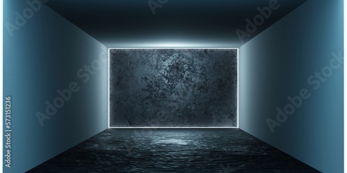 Fototapeta Naklejka Na Ścianę i Meble -  Neon light background Wall scene. Empty with lights at night Hall scene and 3D illustration