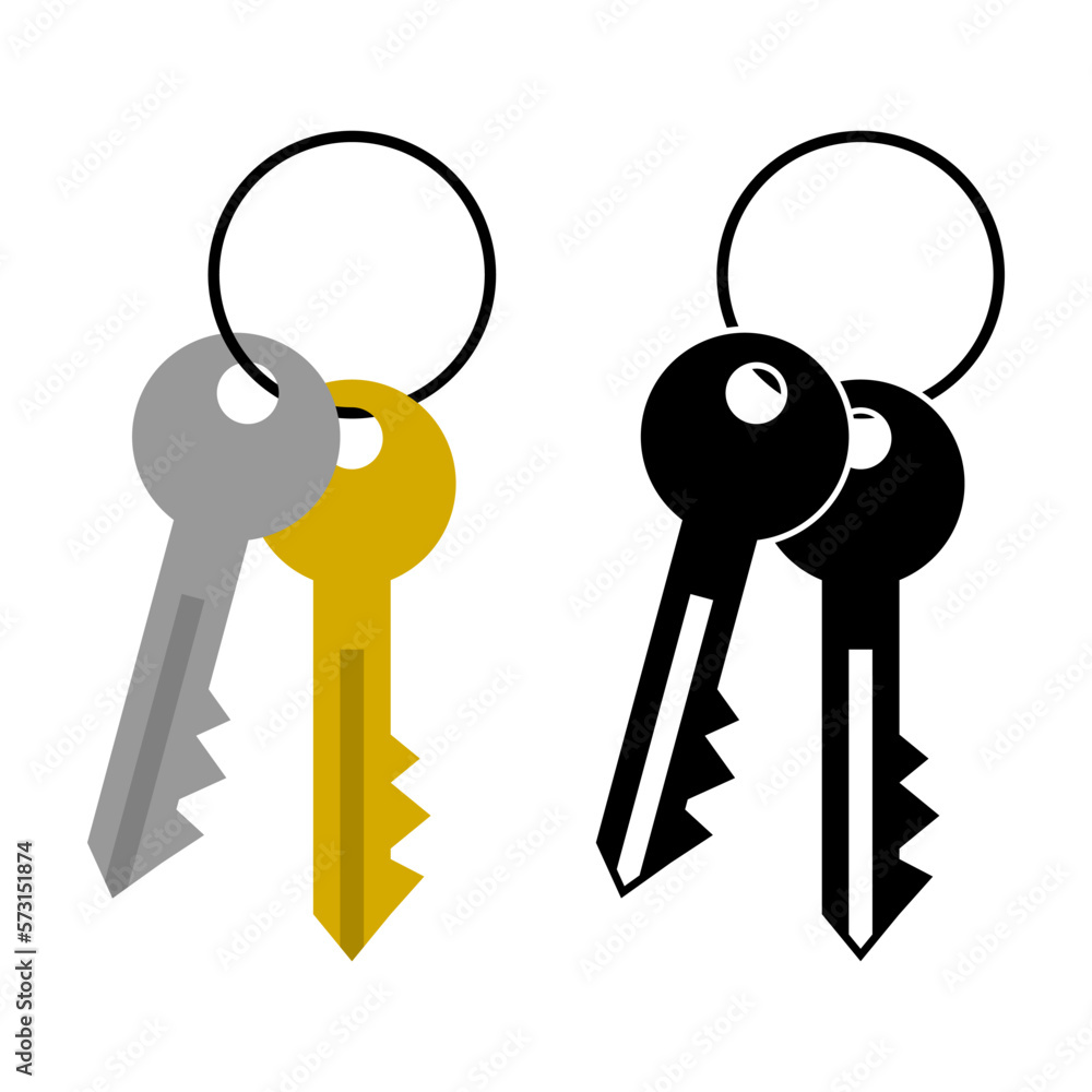 Set keys in ring keychain icon flat vector design Set keys in ring keychain icon flat vector design