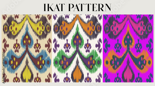 Ikat pattern set, Ikat geometric folklore ornament. Tribal ethnic vector texture. Seamless striped patter. Figure tribal embroidery. Indian, Scandinavian, Gyp sy, Asia design , folk pattern. 
