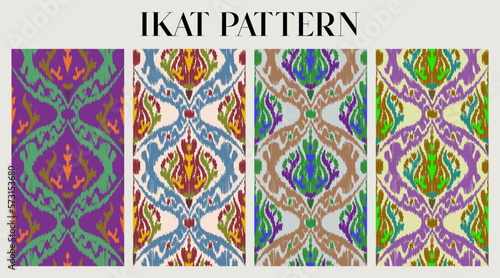 Ikat pattern set, Ikat geometric folklore ornament. Tribal ethnic vector texture. Seamless striped patter. Figure tribal embroidery. Indian, Scandinavian, Gyp sy, Asia design , folk pattern. 