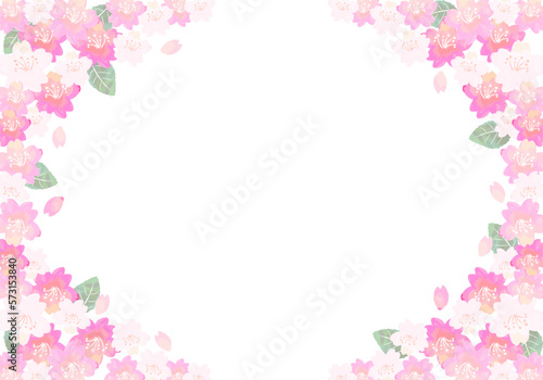 水彩和風の桜の花と葉のフレーム © RURIBYAKU