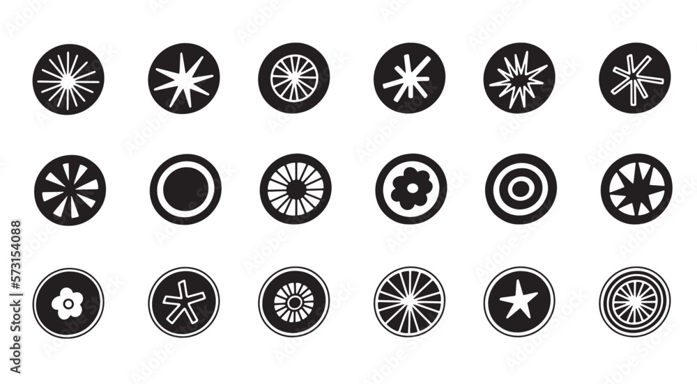 Various circle abstract elements in black, on white background. Pattern design in circle. Various circle abstract elements in black, on white background. Pattern design in circle.