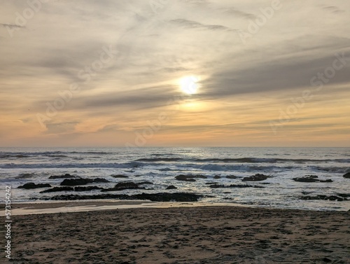sunset over the Pacific Ocean, sunset in Half Moon Bay State Beach