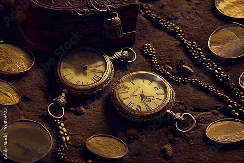 Antique pocket watches on dirt