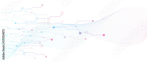 The concept of quantum computer technologies. Futuristic circuit board background vector. Modern technology printed circuit board texture background design. The waves are flowing. Quantum explosion