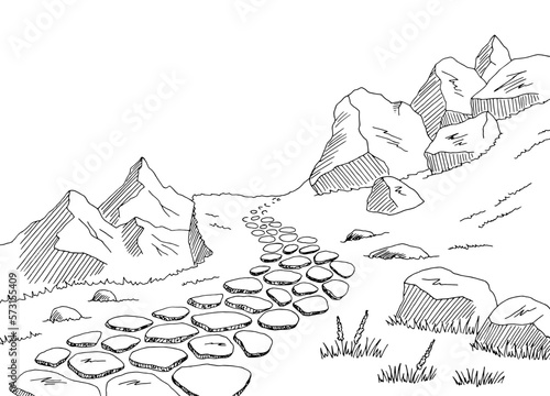 Mountain road graphic black white landscape sketch illustration vector 