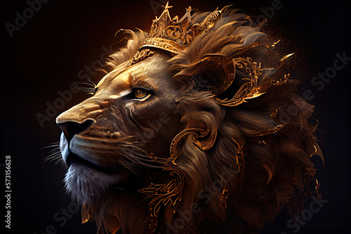 Magnificent lion with golden crown Generative AI Illustration