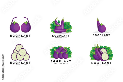 Eggplant Logo Design, Vegetables Illustration Purple Vegetable Plantation Vector, Product Brand Icon Template