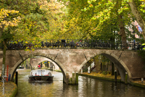 A canal boat on the Singel canal of Utrecht, the Netherlands. photo