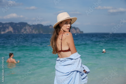 woman on the beach in krabi thailand, poda island, model shooting © Marius