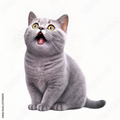 Unexpected Reaction: A Lilac British Cat Expressing Surprise - Cat Opened Mouth with a Surprised Look isolated Background. Generative AI