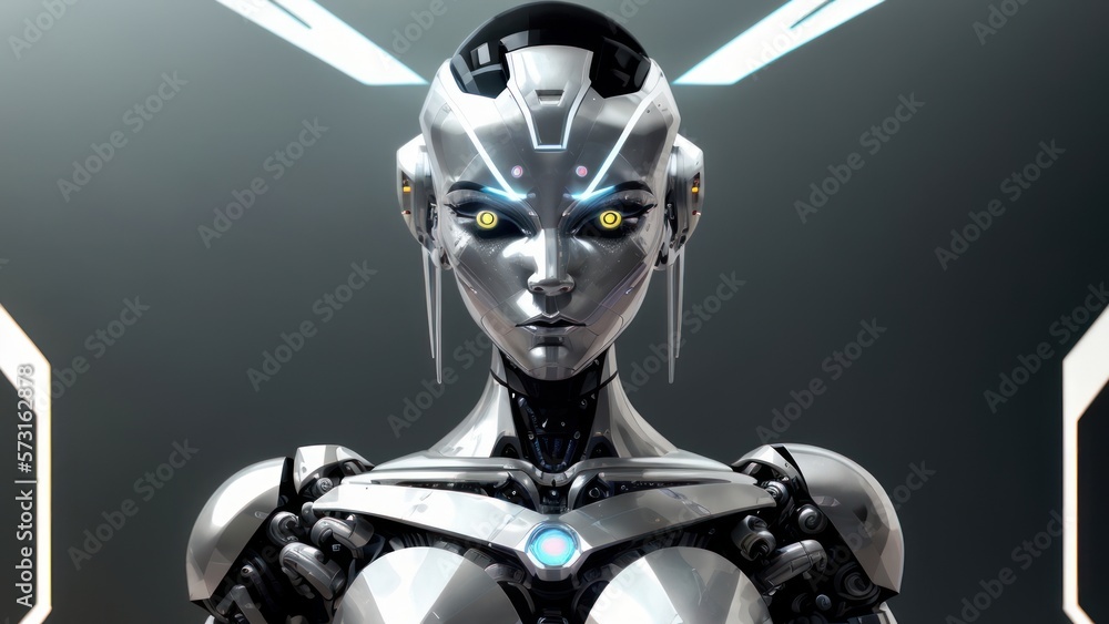 Futuristic humanoid robot with sleek design showcased in a metallic blue and silver color scheme | generative AI Futuristic humanoid robot with sleek design showcased in a metallic blue and silver color scheme | generative AI