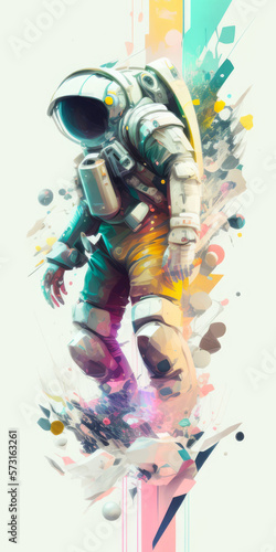 Astronaute art moderne forme abstraites pastel. Déco pop art. Cosmonaute dans l’espace. Generative AI.