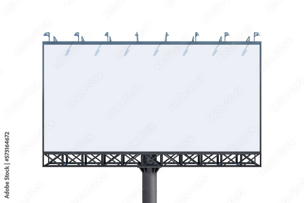 Obraz premium Blank white billboard isolated on light background, front view. Mockup, 3D Rendering