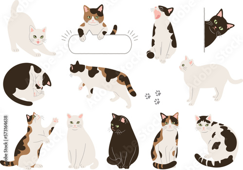 かわいい猫の手描き風イラストセット