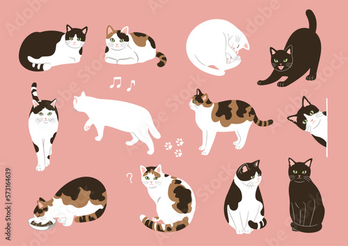 かわいい猫の手描き風イラストセット