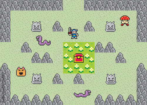 アクションRPG風ドット絵　フィールド画面　岩場