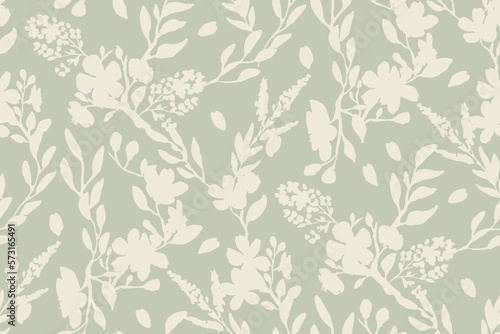 Delicate pastel silhouette of leaves and flowers seamless pattern
