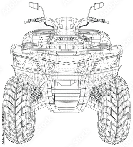 Front view 3d Sketch vector illustration, quad bike silhouette, ATV logo design on a white background