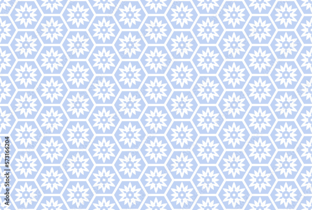 Fototapeta premium Abstract Seamless Blue Geometric Floral Pattern. Honeycomb Structure.