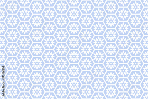 Abstract Seamless Blue Geometric Floral Pattern. Honeycomb Structure.