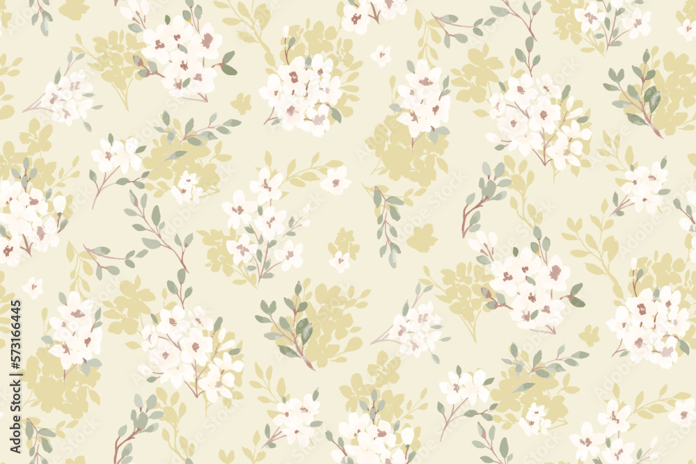 Spring summer green delicate seamless pattern with blooming apple tree or sakura. Spring summer green delicate seamless pattern with blooming apple tree or sakura.