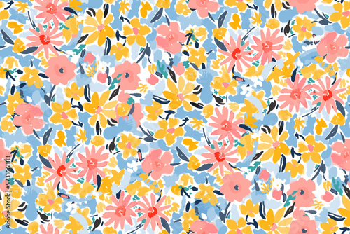 bright contrast multicolored floral pattern with brush strokes of paint