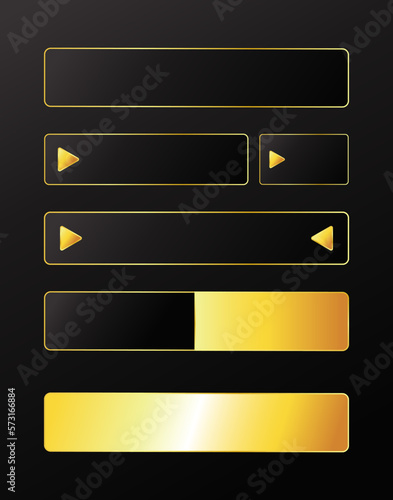 Luxury modern dark black golden yellow gradient bar shape. Set of buttons. Frame, border, cta.