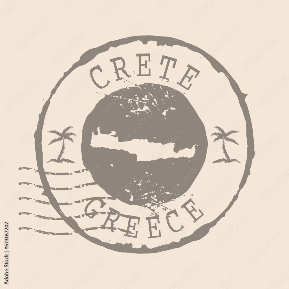 Stamp Postal of Crete. Map Silhouette rubber Seal.  Design Retro Travel. Seal  Map Crete of Greece grunge  for your design.  EPS10