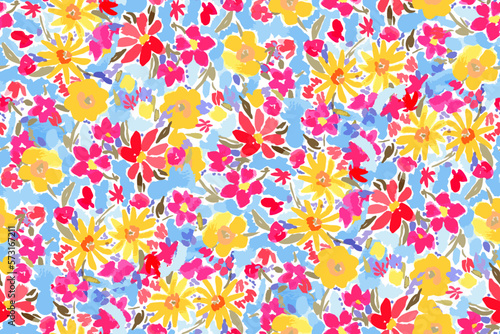 bright contrast multicolored floral pattern with brush strokes of paint