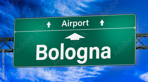 Road sign indicating direction to the city of Bologna photo