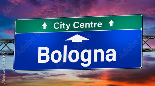 Road sign indicating direction to the city of Bologna photo