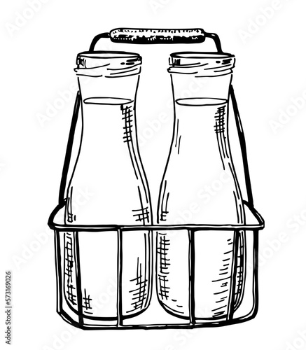 Hand drawn bottle of milk sketch isolated on white background. Dairy products illustration. Sketch style vector illustration