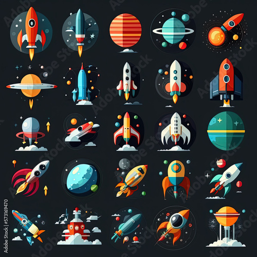  todda flat icons setspace rocket vector illustrations, generative artificial intelligence