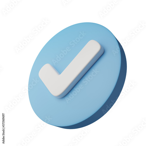 Blue check mark icon 3d illustration design, profile verified badge