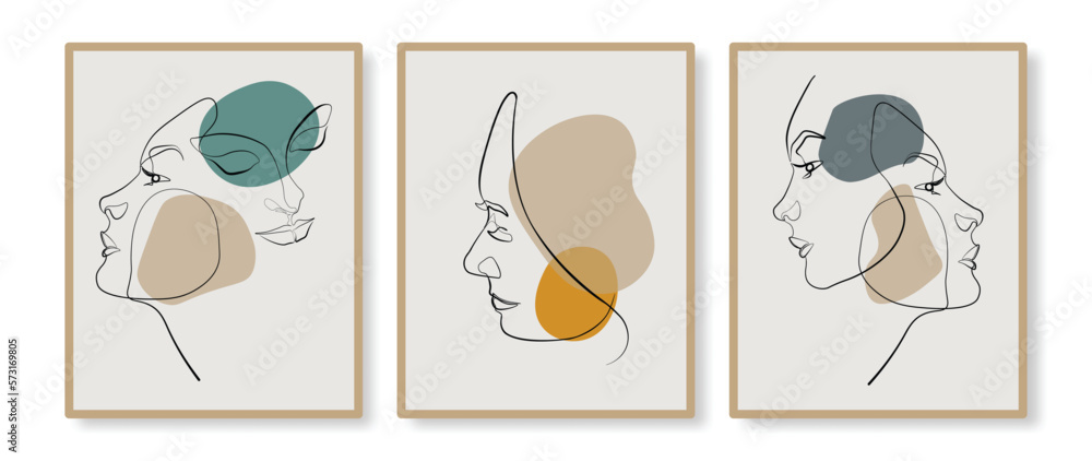 Surreal Faces Continuous line, drawing of set faces and hairstyles, fashion concept, woman's beauty, minimalist, vector illustration, pretty sexy. Take care of yourself.