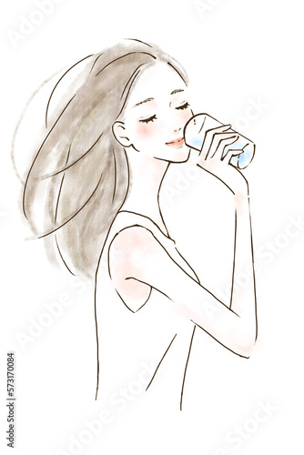 Obraz na płótnie 水分補給をする爽やかな表情の女性 美容イラスト w salonie