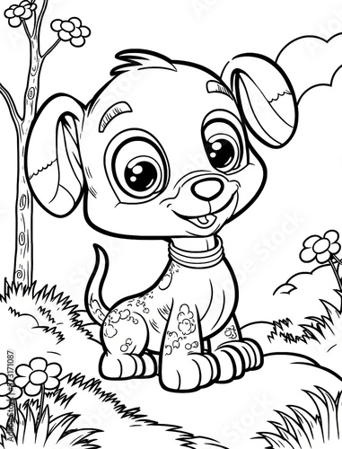 Cute animal, flower, fairies coloring page. Gnerative AI