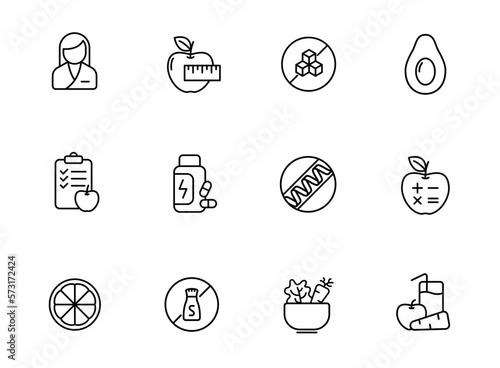 healthy food outline icons isolated on white background. healthy food line icons for web and ui design, mobile apps, print polygraphy and promo advertising business