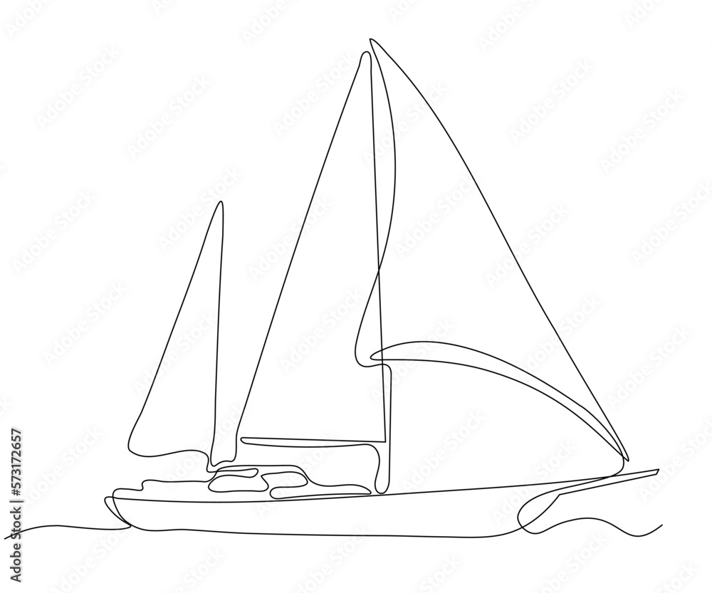 sailing yacht, hand-drawn, continuous monoline, drawing in one line sailing yacht, hand-drawn, continuous monoline, drawing in one line