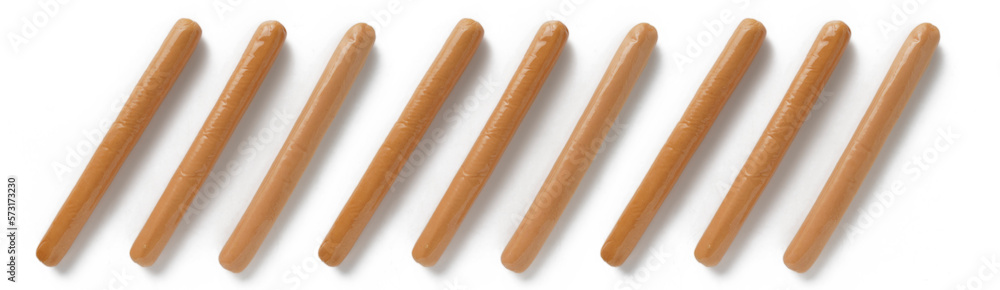 Long sausages for hot dog isolated on white background Long sausages for hot dog isolated on white background
