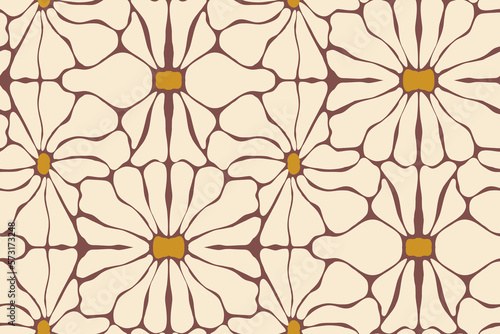 geometric floral ornament in retro style. 60s and 70s pattern