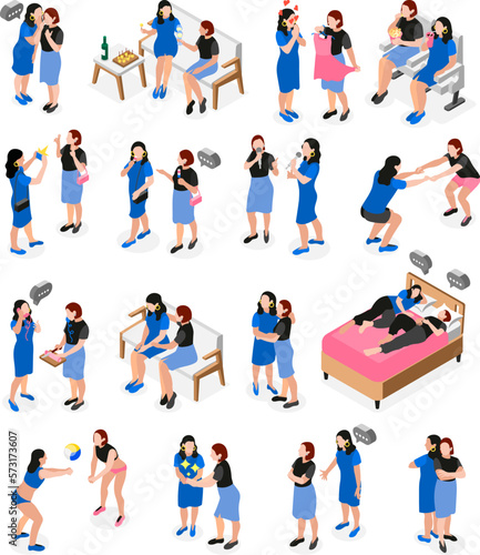 Female Friends Isometric Icon Set